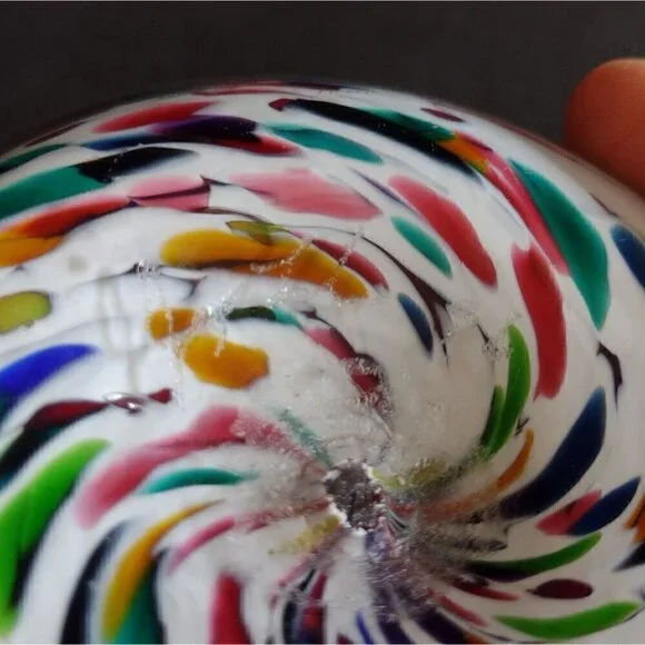 Vintage Signed 1996 Hand Blown Art Glass Paperweight Millefiori Rainbow Confetti
